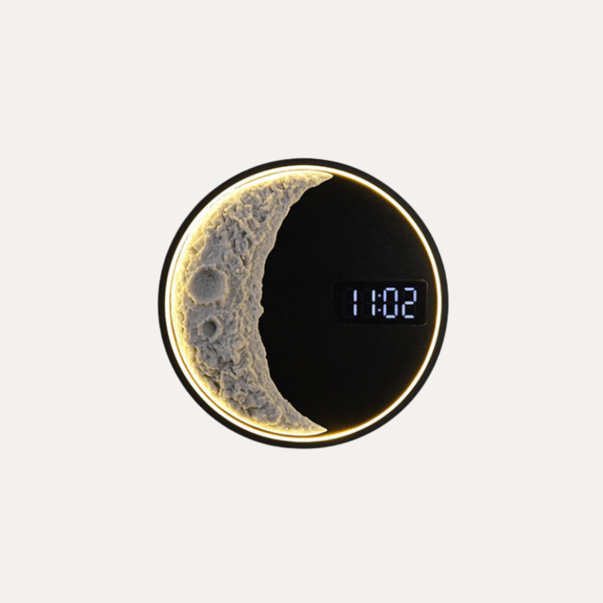 Celestial Moon Wall Light with clock on a plain background