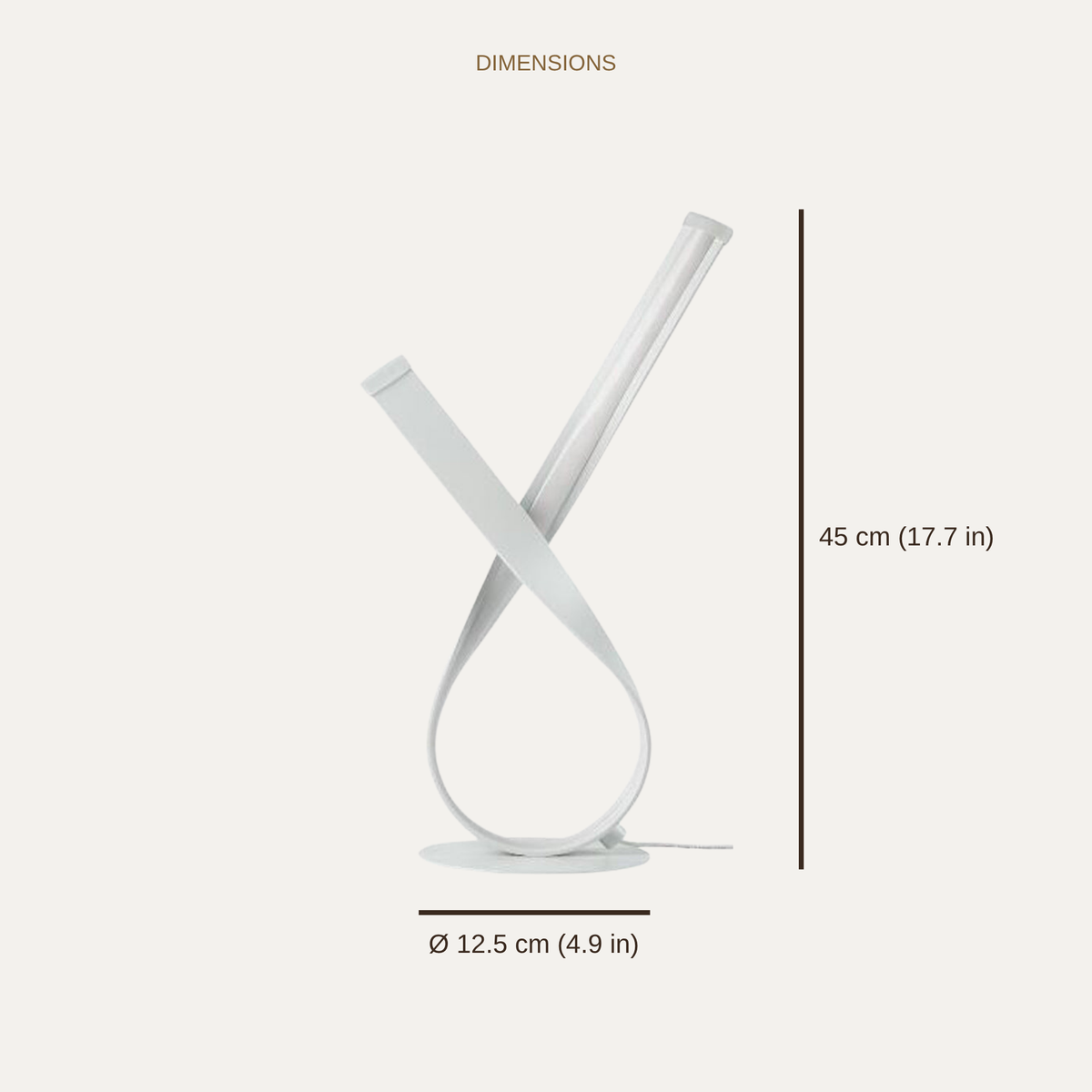 Ribbon LED Table Lamp dimensions: 45 cm tall, 12.5 cm base