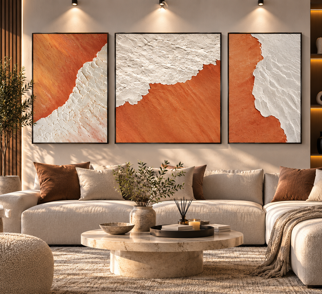 Terracotta Elegance Abstract Art – Set of 3
