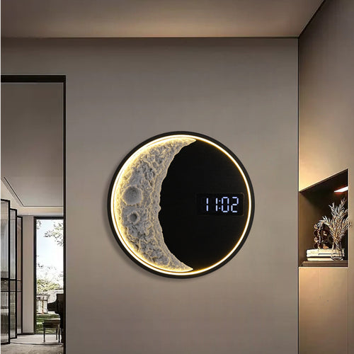 Celestial moon wall light with optional clock