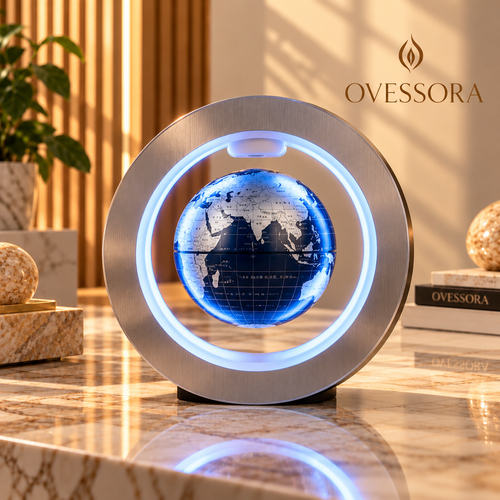 OVESSORA Orbis floating globe lamp hovering inside its LED ring